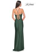 Picture of: Ruched Jersey Prom Dress with Slit in Jewel Tones in Emerald, Style 31130, Detail Picture 6