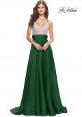 Picture of: Satin Gown with Sheer Rhinestone Bodice in Emerald, Style: 31592, Detail Picture 6