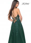 Picture of: Lace Embellished A-line Dress with Lace Up Back in Emerald, Style: 32147, Detail Picture 6