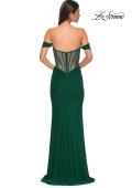 Picture of: Simple Off the Shoulder Net Jersey Dress with Sheer Waist in Emerald , Style 32684, Detail Picture 6