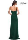 Picture of: Net Jersey Simple Prom Dress with Ruching and Corset Top in Emerald , Style 32925, Detail Picture 6