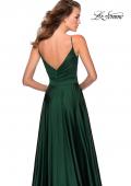 Picture of: Long Satin Dress with Side Slit and V Shaped Back in Emerald, Style: 28607, Detail Picture 7