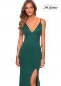 Picture of: Jersey Prom Gown with Lace Up Back and Slit in Emerald, Style: 28653, Detail Picture 7