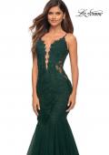 Picture of: Tulle and Lace Mermaid Gown in Jewel Tones in Emerald, Detail Picture 7