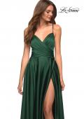 Picture of: Satin Jewel Tone Gown with Criss-Cross Ruched Top in Green, Style: 30512, Detail Picture 7