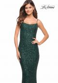 Picture of: Lovely Long Soft Sequin Dress with Scoop Neck in Emerald, Style: 30707, Detail Picture 7