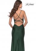 Picture of: Rhinestone Jersey Dress with Slit and Ruching in Emerald, Style: 31123, Detail Picture 7