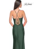 Picture of: Ruched Jersey Prom Dress with Slit in Jewel Tones in Emerald, Style 31130, Detail Picture 7