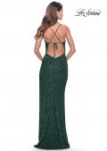Picture of: Simple Stretch Sequin Gown with High Circle Slit in Emerald, Style: 31166, Detail Picture 7