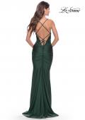 Picture of: Lace Sheer Bodice Dress with Scallop Details and Ruched Skirt in Emerald, Style: 31336, Detail Picture 7
