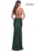 Picture of: Twist Front Cut Out Rhinestone Jersey Dress in Emerald, Style: 31339, Detail Picture 7
