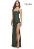 Picture of: Rhinestone Jersey Dress with Strappy Back and High Slit in Emerald, Style: 31398, Detail Picture 7