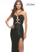 Picture of: Stretch Sequin Dress with Unique Front Cut Outs in Emerald, Style: 31549, Detail Picture 7