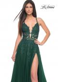 Picture of: Lace Embellished A-line Dress with Lace Up Back in Emerald, Style: 32147, Detail Picture 7
