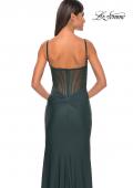 Picture of: Chic Jersey Dress with Ruching and Illusion Back in Emerald, Style: 32287, Detail Picture 7