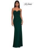 Picture of: Simple Net Prom Dress with High Slit and Flattering Ruching in Emerald, Style: 33018, Detail Picture 7