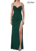 Picture of: Ruched Jersey Gown with Lace-Up Back and High Slit in Emerald, Style: 33298, Detail Picture 7