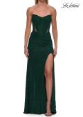 Picture of: Strapless Rhinestone Gown with Sheer Cutouts, Lace-Up Back, and High Slit in Emerald, Style: 33327, Detail Picture 7