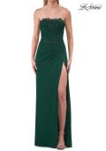 Picture of: Strapless Jersey Gown with Lace Bodice and High Slit in Emerald, Style: 33704, Detail Picture 7