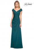 Picture of: Satin Floor Length Gown with Ruched Detailing in Evergreen, Style: 26523, Main Picture