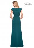 Picture of: Satin Floor Length Gown with Ruched Detailing in Evergreen, Style: 26523, Back Picture
