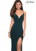 Picture of: Form Fitting Jersey Prom Dress with Criss Cross Back in Forest Green, Style: 27622, Detail Picture 8