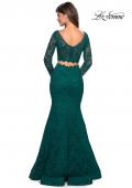 Picture of: Stretch Lace Long Sleeve Two Piece Prom Dress in Forest Green, Style: 27601, Back Picture