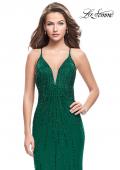 Picture of: Long Metallic Beaded Prom Gown with Front Cut Outs in Forest Green, Style: 26300, Main Picture