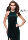 Picture of: Long Sparkling Velvet Prom Dress with Open Racer Back in Forest Green, Style: 25517, Back Picture