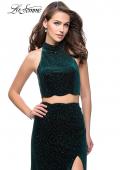 Picture of: Two Piece Velvet Prom Dress with Scallop Detail and Slit in Forest Green, Style: 25667, Detail Picture 1