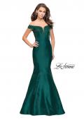 Picture of: Off The Shoulder Mikado Mermaid Gown with Lace in Forest Green, Style: 26001, Detail Picture 1