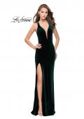 Picture of: Long Velvet Prom Dress with Deep V and Side Leg Slit in Forest Green, Style: 25363, Detail Picture 2
