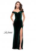 Picture of: Long Off the Shoulder Velvet Gown with Open Back in Forest Green, Style: 25400, Detail Picture 2
