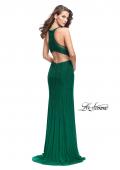 Picture of: Long Metallic Beaded Prom Gown with Front Cut Outs in Forest Green, Style: 26300, Detail Picture 2