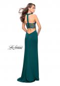 Picture of: Form Fitting Halter Prom Dress with Caged Open Back in Forest Green, Style: 25612, Detail Picture 3