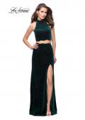 Picture of: Two Piece Velvet Prom Dress with Scallop Detail and Slit in Forest Green, Style: 25667, Detail Picture 2