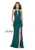 Picture of: Long Jersey Prom Dress with Beaded Strappy Open Back in Forest Green, Style: 25669, Detail Picture 2
