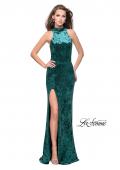 Picture of: Long Crushed Velvet Prom Dress with Beaded Choker in Forest Green, Style: 25783, Detail Picture 2
