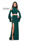 Picture of: Long Two Piece Dress with Cold Shoulders and Bell Sleeves in Forest Green, Style: 25353, Detail Picture 5