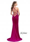 Picture of: Velvet Mermaid Style Prom Dress with Deep V Neckline in Fuchsia, Style: 25174, Back Picture