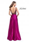 Picture of: Long Satin Dress with A Line Skirt and Beaded Top in Fuchsia, Style: 25348, Back Picture