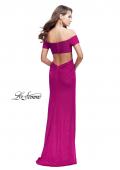 Picture of: Off the Shoulder Prom Dress with Wrap Side Leg Slit in Fuchsia, Style: 25955, Back Picture