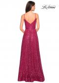 Picture of: sequin Empire Waist Prom Dress with V Back in Fuchsia, Style: 27747, Back Picture