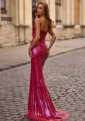 Picture of: Gorgeous Metallic Prom Dress with Ruching and Illusion Back in Fuchsia , Style: 33034, Back Picture