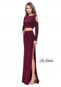 Picture of: Two Piece Cold Shoulder Prom Dress with Side Skirt Slit in Fuchsia, Style: 25256, Detail Picture 1