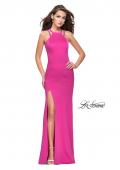 Picture of: Classic Long Evening Gown with Beaded Straps and Slit in Fuchsia, Style: 25540, Detail Picture 1