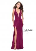 Picture of: Long Jersey Prom Dress with Racer Back and V Neckline in Fuchsia, Style: 25882, Detail Picture 1