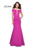 Picture of: Satin Off the Shoulder Mermaid Prom Dress with V Neck in Fuchsia, Style: 25903, Detail Picture 1