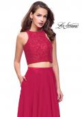 Picture of: Two Piece Prom Gown with Beaded lace Top and Pockets in Fuchsia, Style: 26087, Detail Picture 2