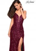 Picture of: Long Sequin Gown with Plunging Sweetheart Neckline in Fuchsia, Style: 26937, Detail Picture 3